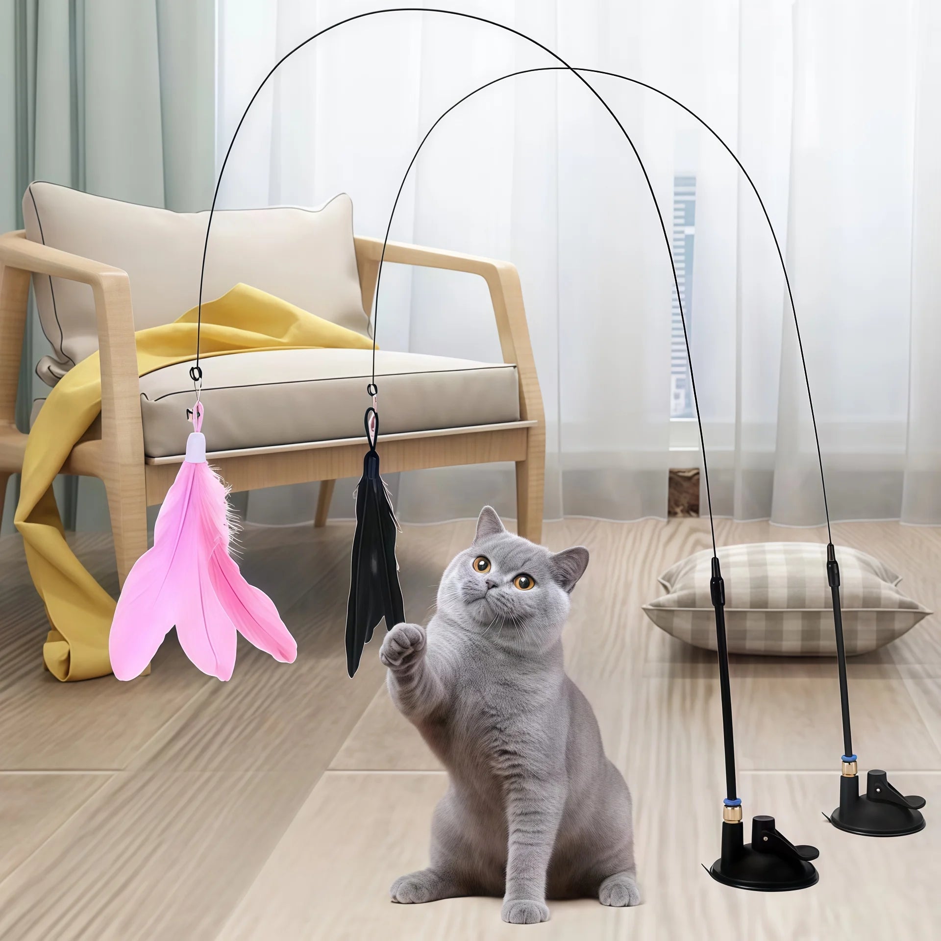 Interactive Cat Feather Teaser Wand — Retractable with Bell