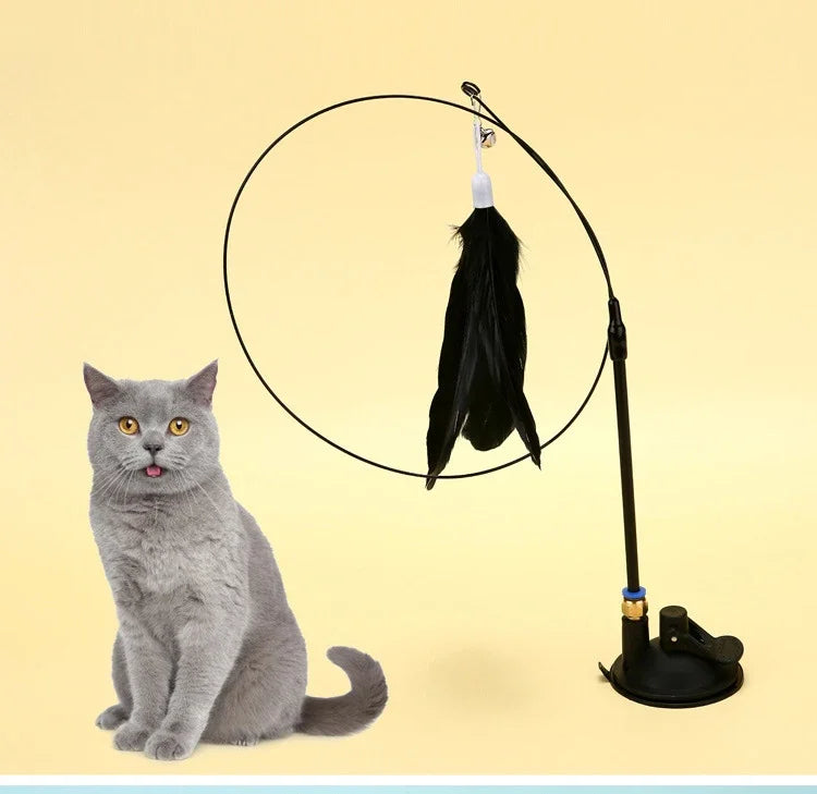 Interactive Cat Feather Teaser Wand — Retractable with Bell