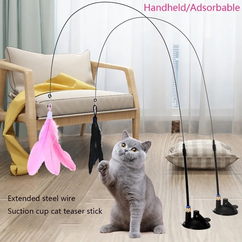 Interactive Cat Feather Teaser Wand — Retractable with Bell