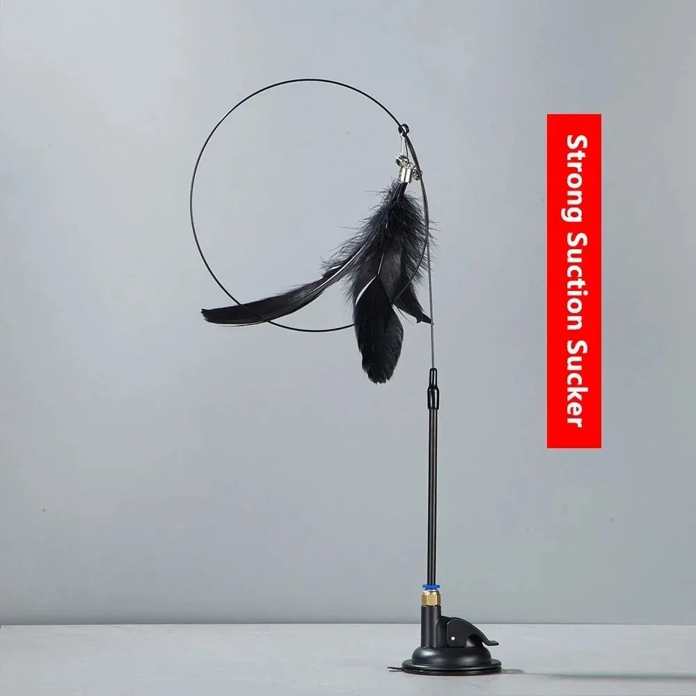 Interactive Cat Feather Teaser Wand — Retractable with Bell