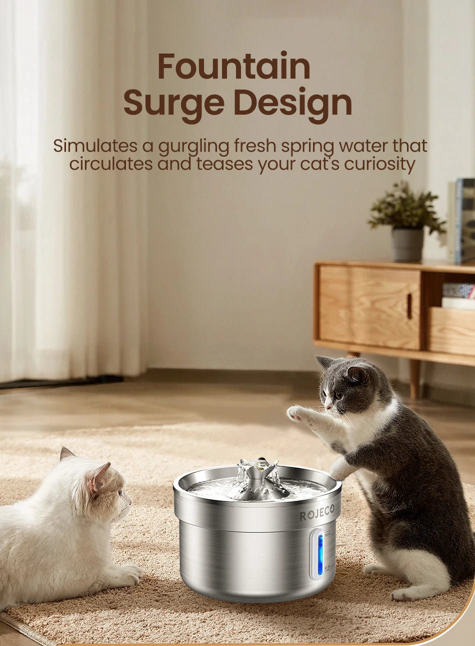 Stainless Steel Pet Water Fountain — Auto Cat & Dog Dispenser