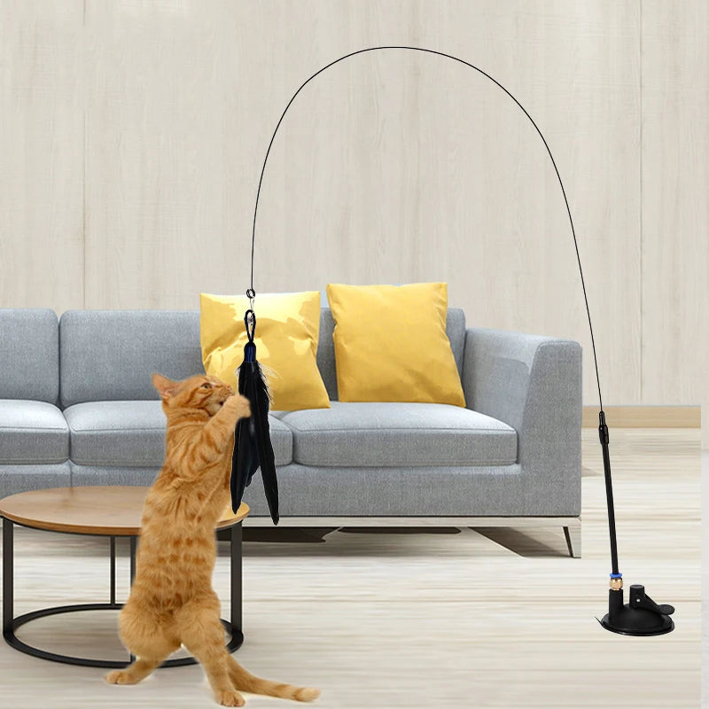 Interactive Cat Feather Teaser Wand — Retractable with Bell