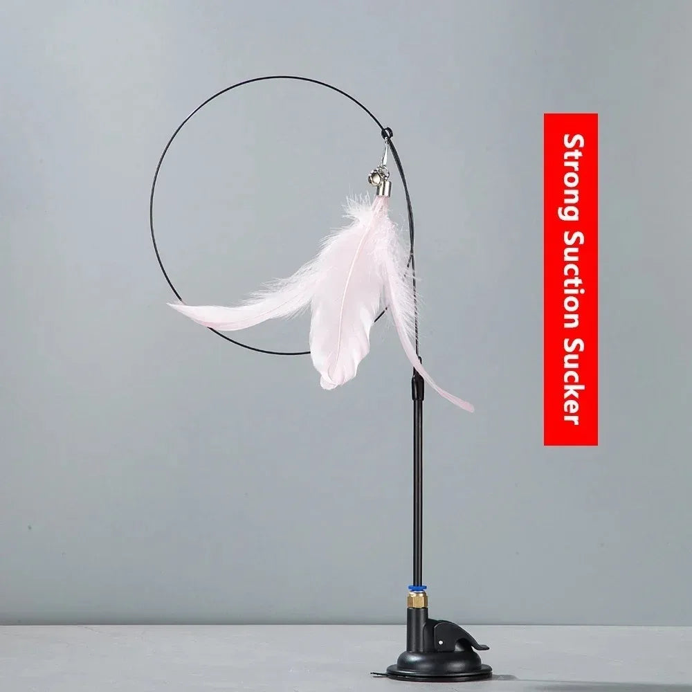 Interactive Cat Feather Teaser Wand — Retractable with Bell