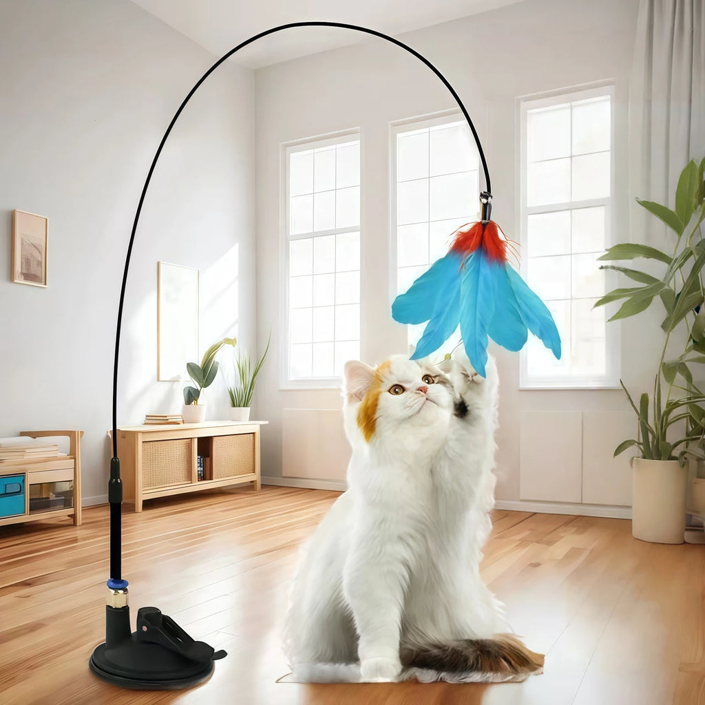 Interactive Cat Feather Teaser Wand — Retractable with Bell