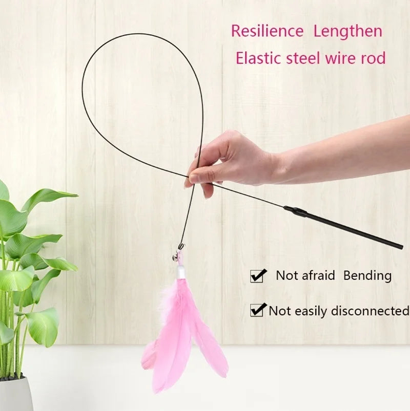 Interactive Cat Feather Teaser Wand — Retractable with Bell