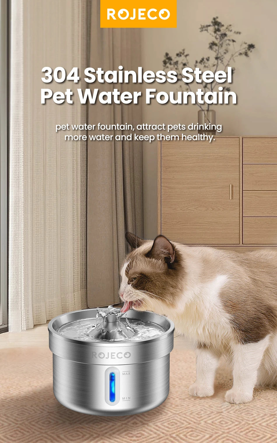 Stainless Steel Pet Water Fountain — Auto Cat & Dog Dispenser