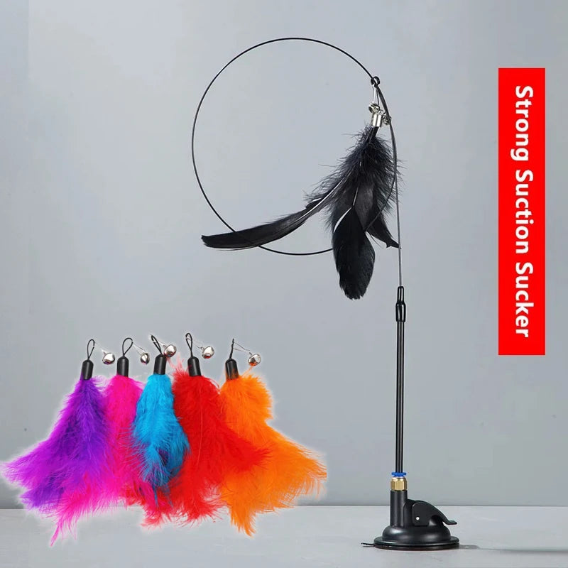Interactive Cat Feather Teaser Wand — Retractable with Bell