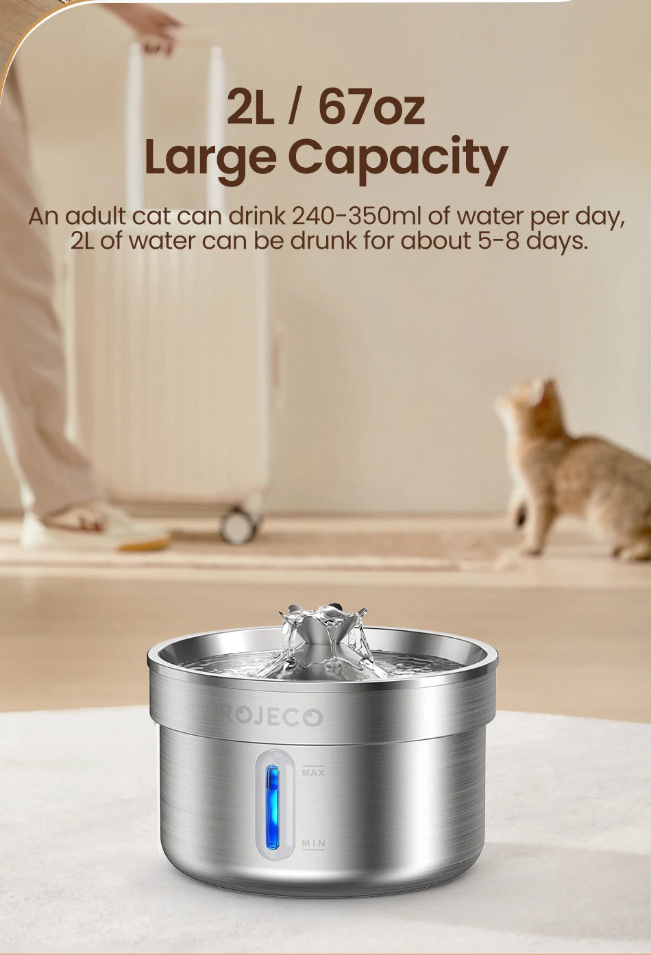 Stainless Steel Pet Water Fountain — Auto Cat & Dog Dispenser