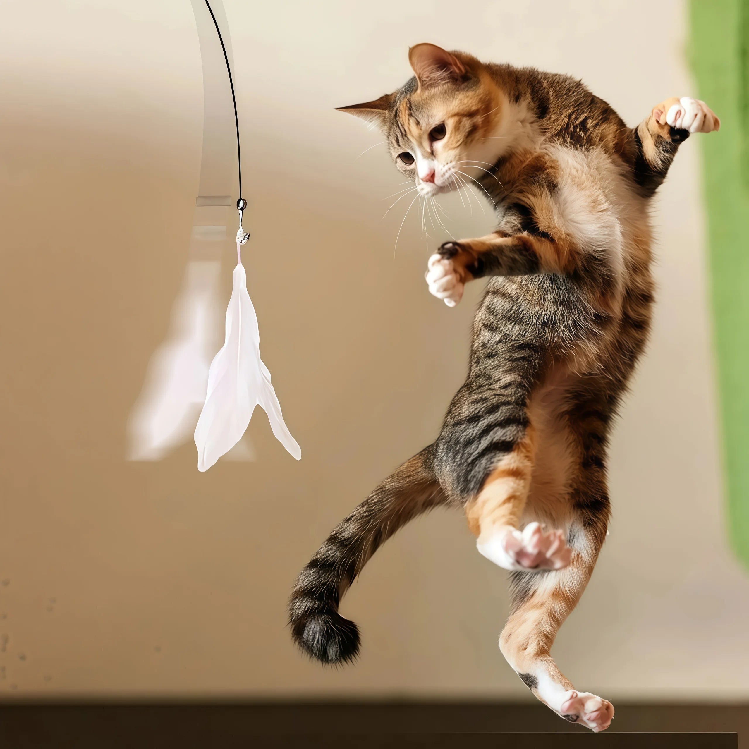 Interactive Cat Feather Teaser Wand — Retractable with Bell