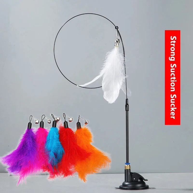 Interactive Cat Feather Teaser Wand — Retractable with Bell