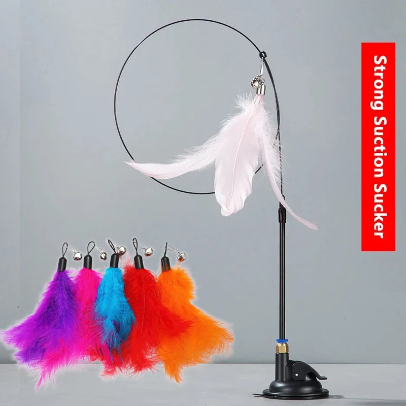 Interactive Cat Feather Teaser Wand — Retractable with Bell